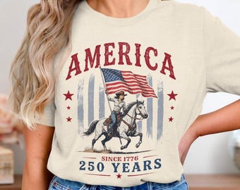 Retro 250 Years of Freedom Cowgirl Horse Tee | 1776-2026 Cowgirl Shirt | Fourth of July Patriotic Shirt