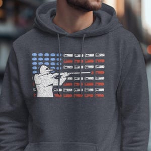 Trap Shooting Hoodie, Skeet Shooting Hoodie, American Flag Hoodie, Shotgun Shell Hoodie, Patriotic Hoodie for Shooters imagen 6