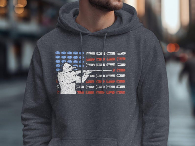 Trap Shooting Hoodie, Skeet Shooting Hoodie, American Flag Hoodie, Shotgun Shell Hoodie, Patriotic Hoodie for Shooters imagen 6