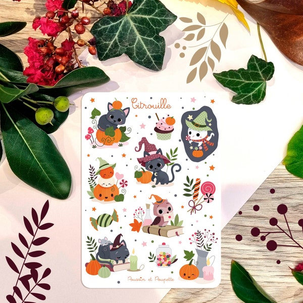 Stickers Halloween, Feuille stickers automne, Stickers bullet journal, Autocollants automne, Stickers octobre, Halloween