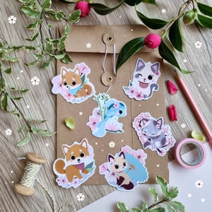 Sticker vinyle Printemps, Autocollant shiba, Autocollant vinyle chat, Sticker vinyle kawaii, Autocollant vinyle Japon