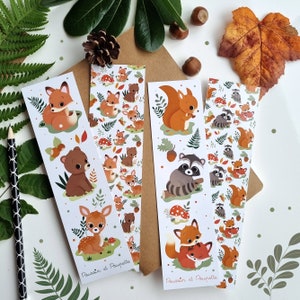 Autumn Bookmark, Fox Bookmark, Kawaii Bookmark, Cute Bookmark, Illustrated Bookmark, Forest Animals
