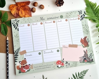 Weekly Planner A4 Fox, Notepad A4 Fall, Planner Week A4, Semainier, Kawaii Notepad, Forest Animals