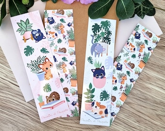 Cat Bookmark, Plants Bookmark, Kawaii Bookmark, Cute Bookmark, Illustrated Bookmark, Cat Bookmark