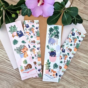 Cat Bookmark, Plants Bookmark, Kawaii Bookmark, Cute Bookmark, Illustrated Bookmark, Cat Bookmark