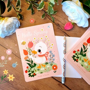 Carte canard, Carte printemps , Cartes de vœux, Cartes Pâques, Carte postale canard, Cartes printemps kawaii, Cartes de vœux Pâques