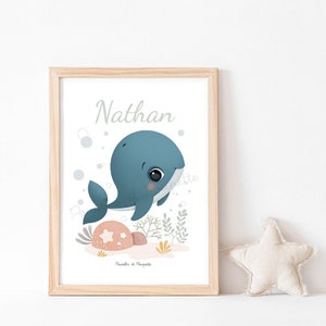 Whale poster, Sea theme baby room poster, Customizable poster, Children's room poster, Children's poster, Baby room poster, A4, A3.