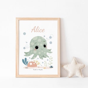 Octopus poster, Sea theme baby room poster, Customizable poster, Children's room poster, Children's poster, Baby room poster