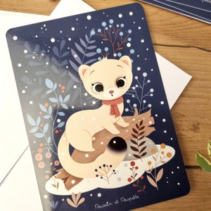 Cartolina di Natale, Cartolina invernale, Cartolina d'auguri, Cartolina Ermine, Cartoline di Natale Kawaii, Cartoline d'auguri di Natale, Regalo di Natale immagine 2