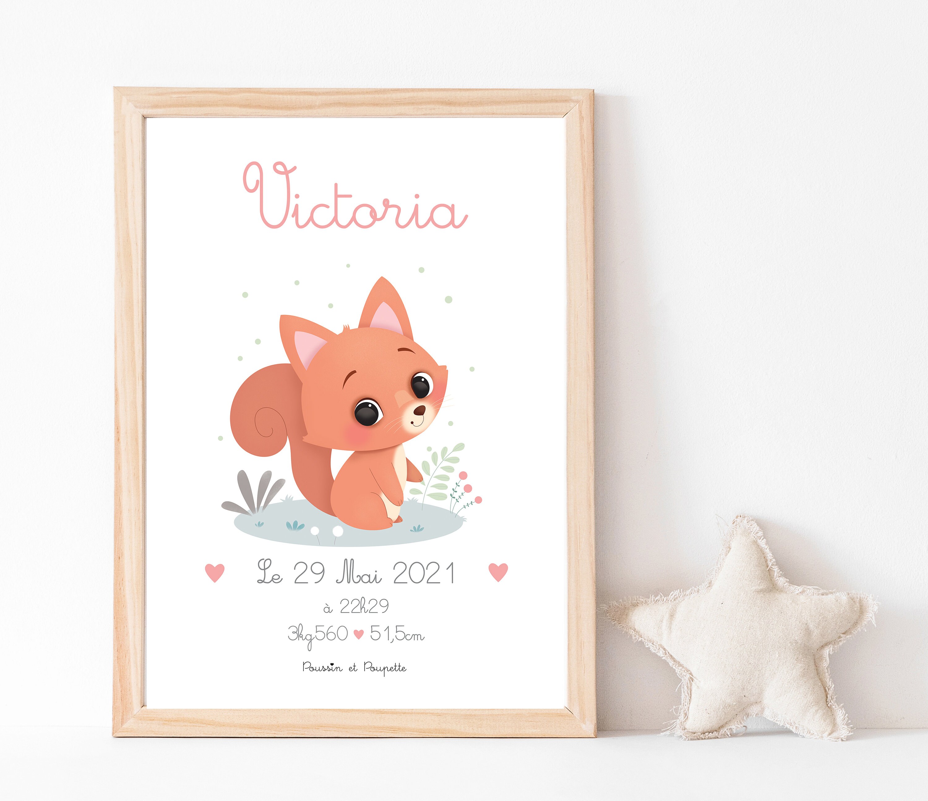 Affiche Naissance, Affiche Écureuil, Chambre Bébé, Affiche Personnalisable, Cadeau Naissance, Affich
