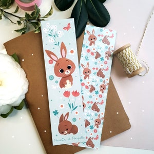 Marque page lapin, Marque page printemps, Marque page Kawaii, Marque page mignon, Marque page illustré, Signet lapin