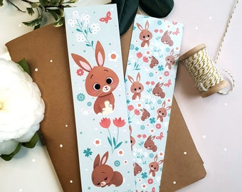 Marque page lapin, Marque page printemps, Marque page Kawaii, Marque page mignon, Marque page illustré, Signet lapin