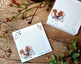 Squirrel Square Notepad, Cute Notepad, Kawaii Notepad, Winter Notepad