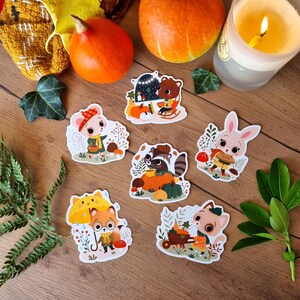 Sticker vinyle automne, Autocollant renard, Autocollant vinyle écureuil, Sticker vinyle kawaii, Autocollant vinyle, Animaux forêt