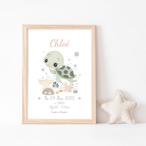 Birth poster, Turtle poster, Baby room poster, Customizable poster, turtle, Child poster, Baby room poster