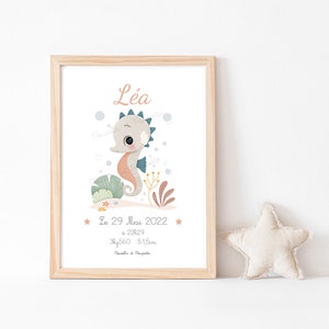 Birth poster, Seahorse poster, Baby room poster, Customizable poster, seahorse, Child poster, Baby room poster