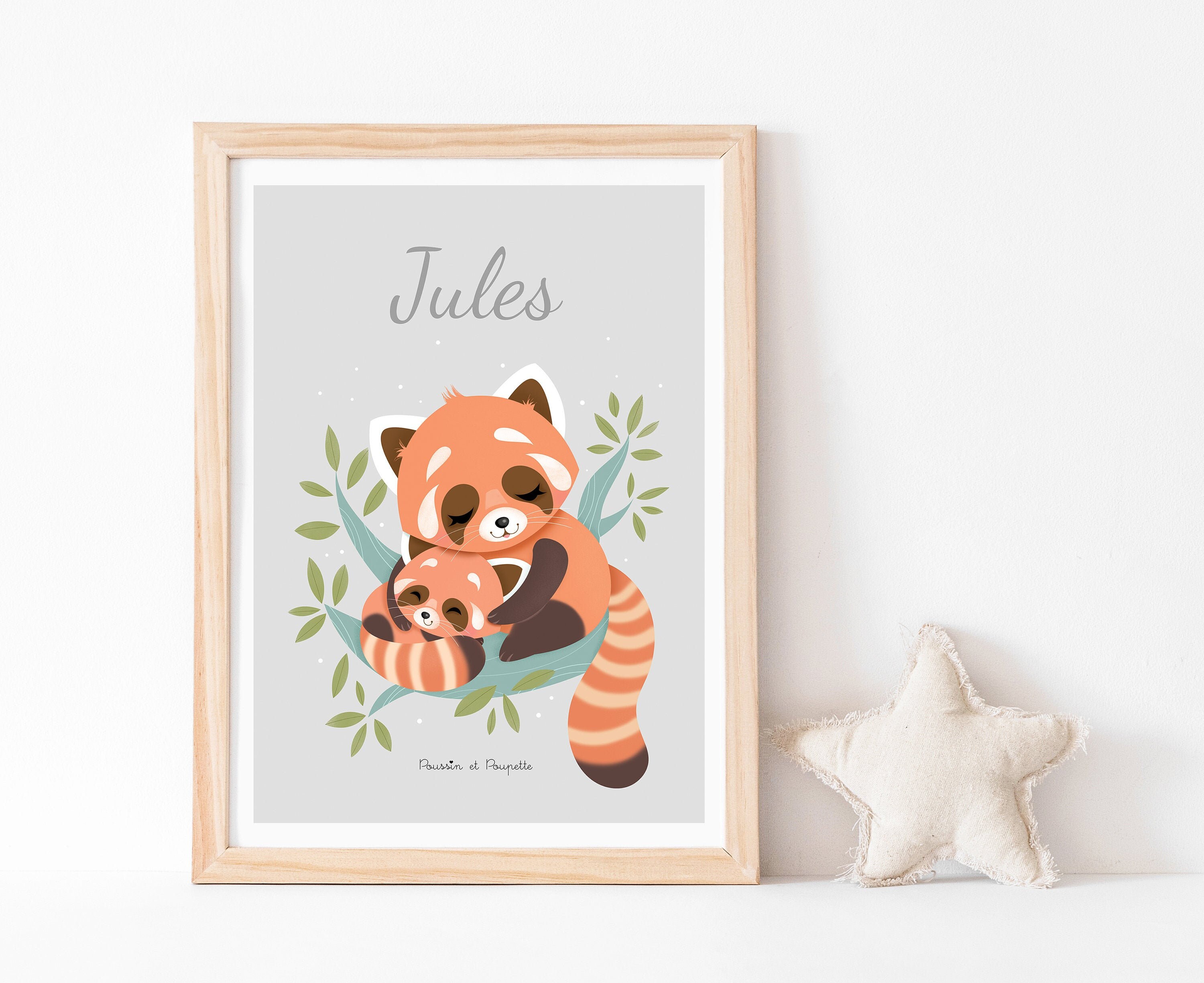 Affiche Panda Roux, Affiche Chambre Bébé, Affiche Enfant Personnalisable, Affiche Enfant, Idée Cadea