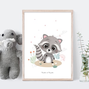 Raccoon poster, Baby room poster, Customizable poster, Child room poster, Child poster, Baby room poster, A4, A3.