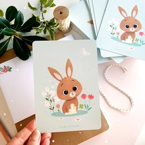 Carte lapin, Carte printemps , Cartes de vœux, Cartes Pâques, Carte postale lapin, Cartes printemps kawaii, Cartes de vœux Pâques, Lapin image 2