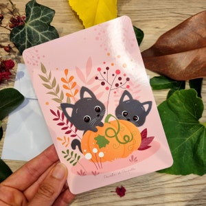 Carte halloween, Carte automne, Cartes de vœux, Cartes chat citrouille, Cartes halloween kawaii image 2