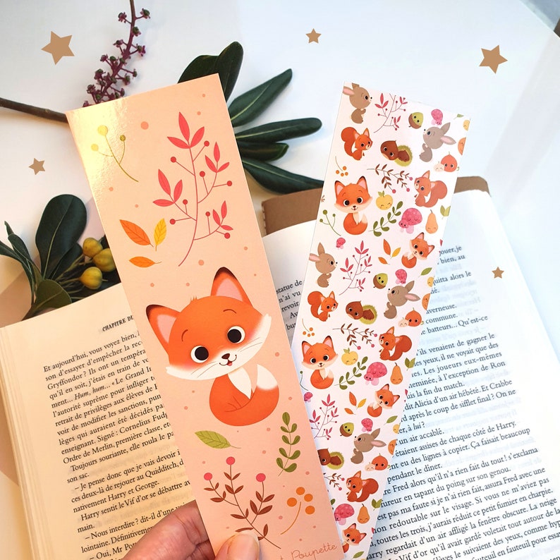 Fall Bookmark, Fox Bookmark, Kawaii Bookmark, Cute Bookmark, Illustrated Bookmark, Autumn Bookmark image 2
