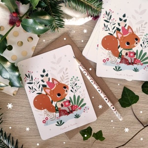 Cartolina di Natale, Cartolina di Buon Natale, Biglietti di auguri, Cartolina di scoiattolo, Cartoline di Natale kawaii, Cartoline di auguri di Natale, Renna, Regalo di Natale immagine 2