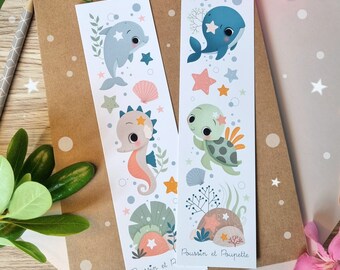 Ocean Bookmark, Summer Bookmark, Kawaii Bookmark, Ocean Animals Bookmark, Illustrated Bookmark, Summer Bookmark