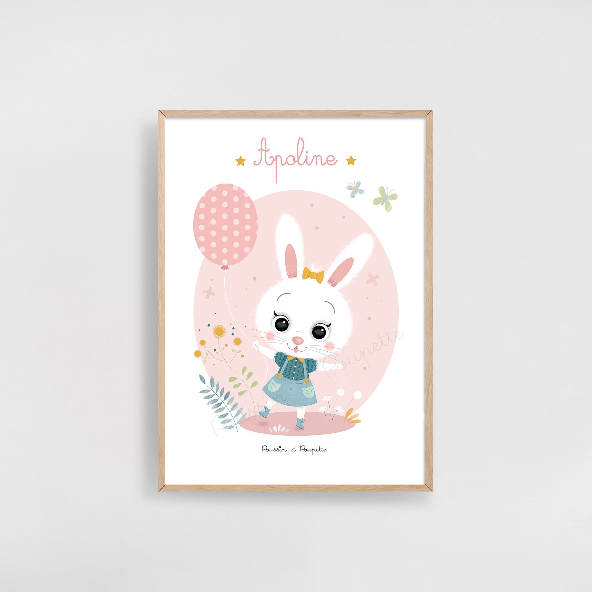 Affiche Chambre Bébé, Affiche Personnalisable, Affiche Lapin, Affiche Enfant, Idée Cadeau Naissance,