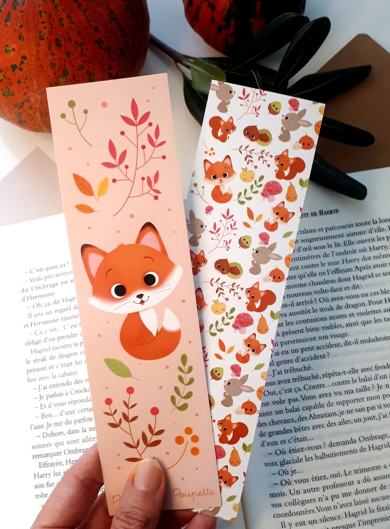 Fall Bookmark, Fox Bookmark, Kawaii Bookmark, Cute Bookmark, Illustrated Bookmark, Autumn Bookmark image 3