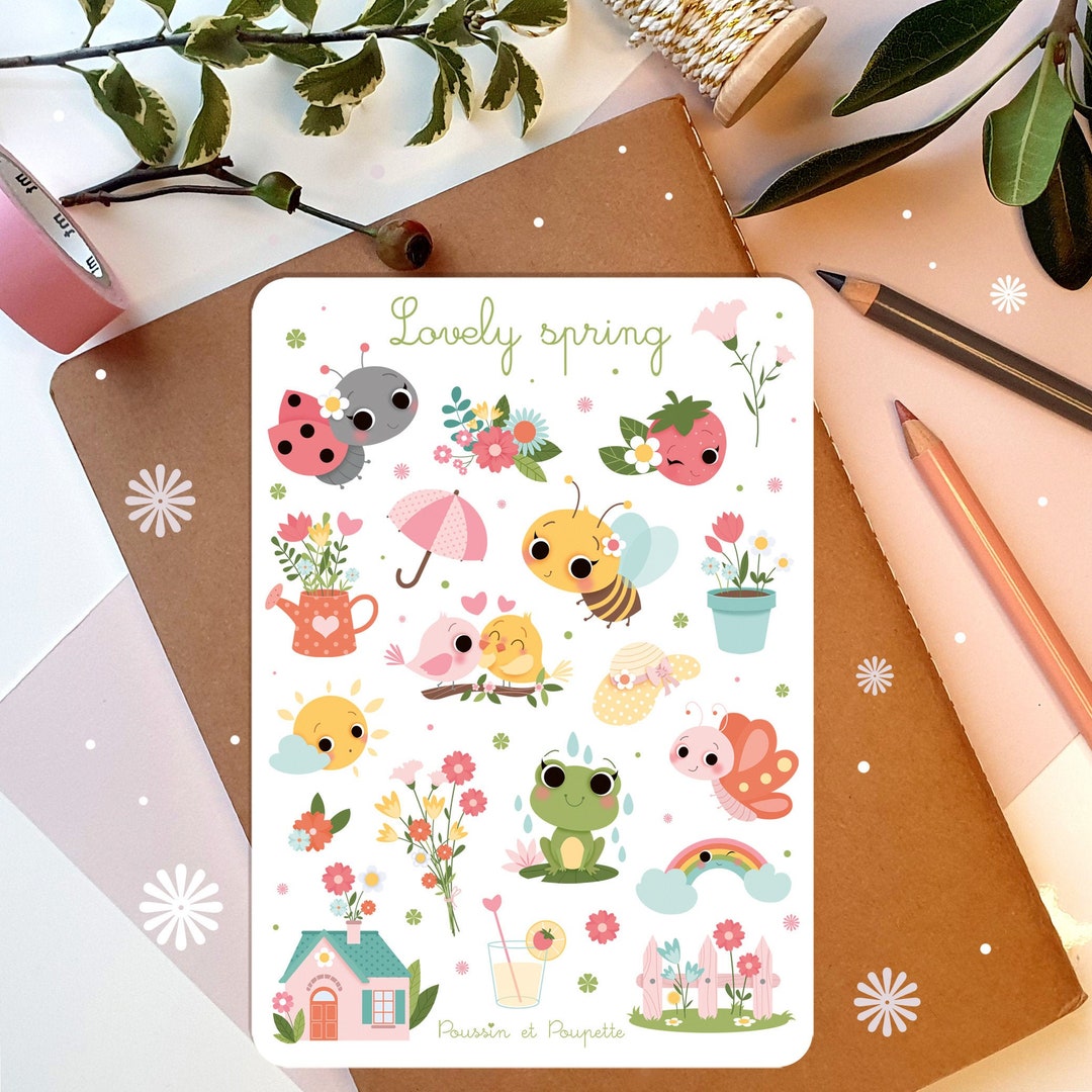 Spring Stickers, Spring Stickers Sheet, Bullet Journal Stickers ...