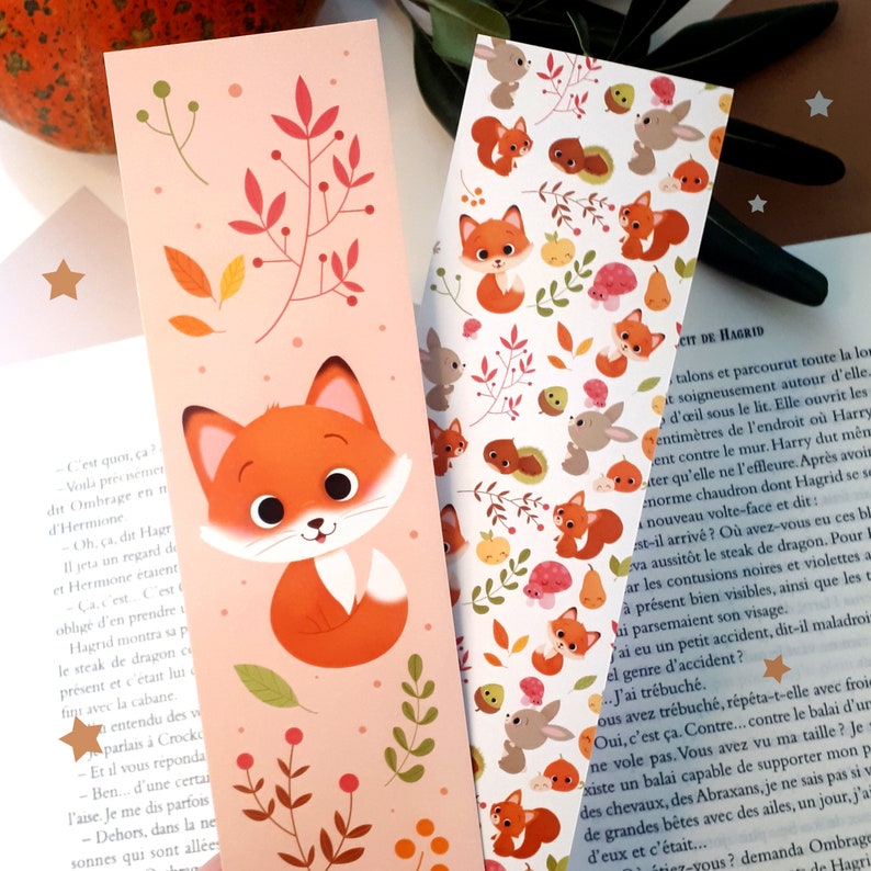 Fall Bookmark, Fox Bookmark, Kawaii Bookmark, Cute Bookmark, Illustrated Bookmark, Autumn Bookmark image 1