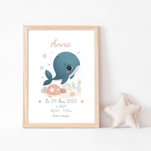 Birth poster, Whale poster, Baby room poster, Customizable poster, whale, Child poster, Baby room poster