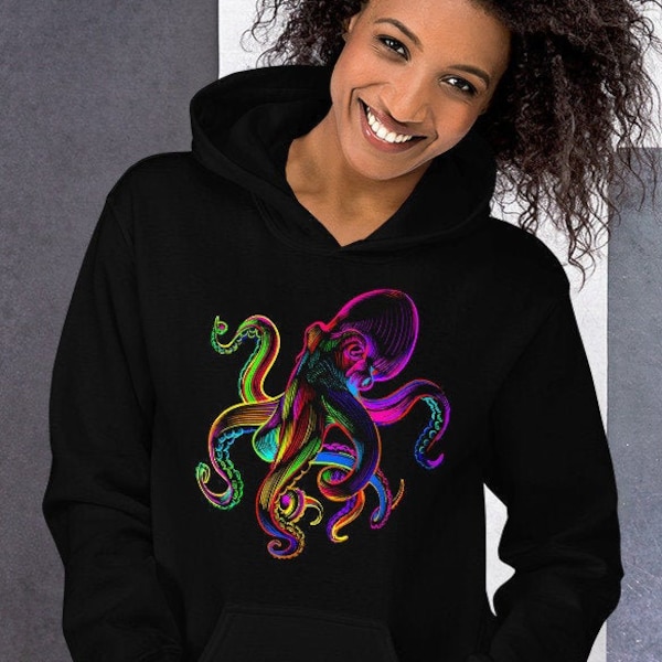 Japanischer Vintage Kraken Hoodie - Ästhetischer Octopus Pullover Im Harajuku Style