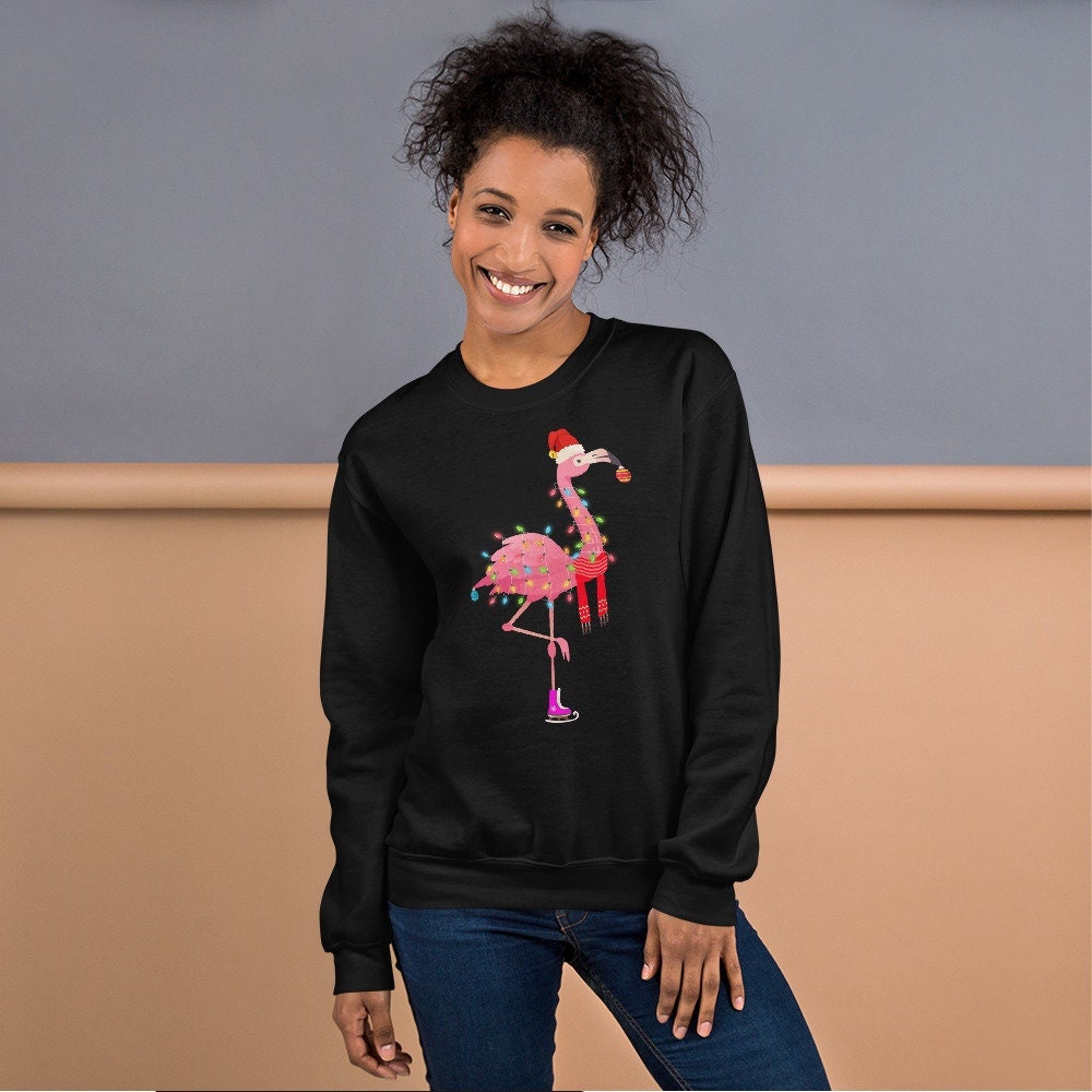 positivityup Funny Flamingo Ugly Christmas Sweater Flamingos Christmas Lights Flamingo Gifts Flamingo Xmas Shirt Pink Flamingos Unisex Sweatshirt Sweater