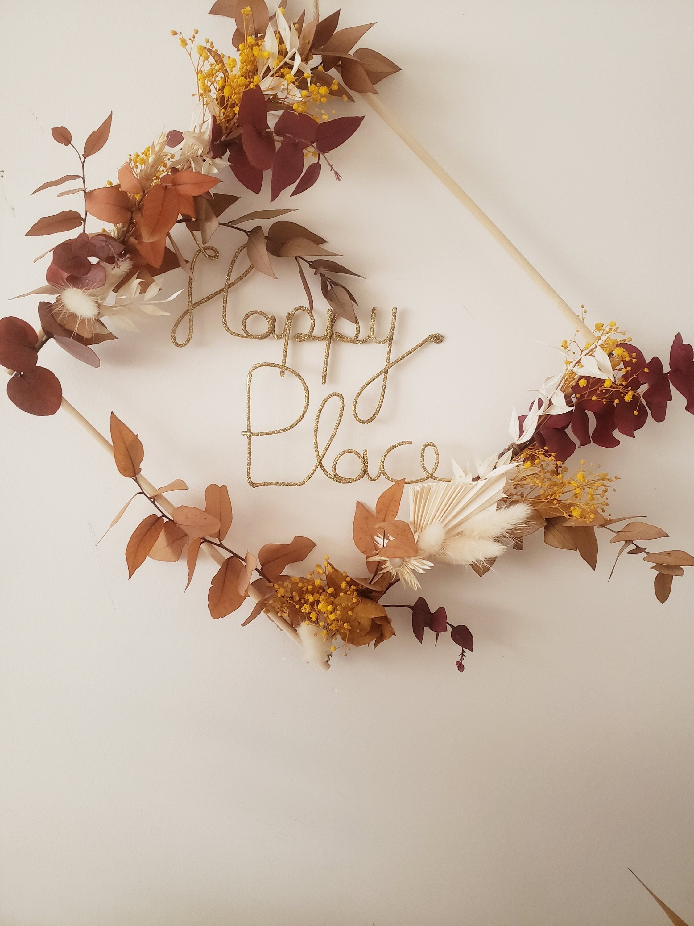 Couronne Murale Losange Fleurs Séchées/Préservées Eucalyptus