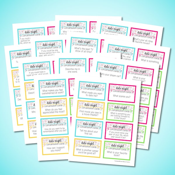 Date Night Conversation Starter Cards Printable PDF - Date Night Ideas - dates - couples - anniversary - fun - romantic
