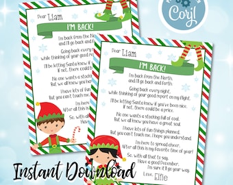 Elf - I'm Back Letter - Christmas Elf I'm Back - Christmas Elf Welcome Letter - Christmas Elf Printable - Customizable Elf Letter