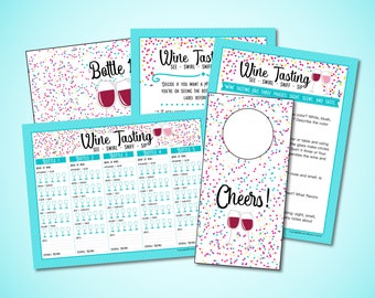 Wine Tasting Kit Printable PDF - Instant Download - Wine Scorecard, labels, how to bundle. Date Night - Bachelorette Party - Girl's Night