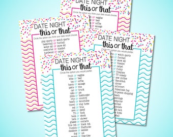 Date Night This or That? Spiel druckbare PDF - romantisch - Gespräch Starter - Jubiläum - Valentinstag - Paare Spiel