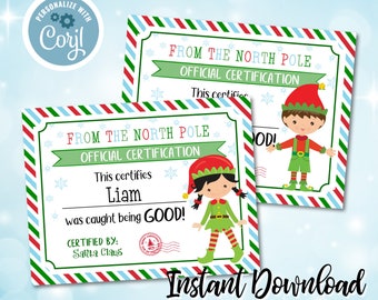 Elf Caught Being Good Certificate - Elf Printable - Elf Certificate - Elf Naughty Nice Letter - Editable Elf Certificate