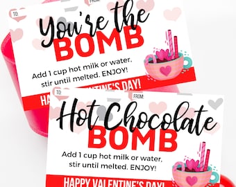 Valentine's Day Hot Chocolate Bomb Cards- Valentine's Day Printable Hot Chocolate Bomb Gift Tags