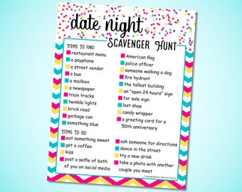 Date Night Scavenger Hunt Printable PDF - date night game - fun - romantic, date game - scavenger hunt couples