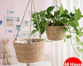 Garden Plant Storage Basket Jute Rope Hanging Planter Woven Indoor Outdoor Flower Pot Holder Macrame Plant Hangers Home Decor