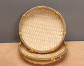 Round Handmade Woven Bamboo Basket Fruits Vegetables Draining Basket Snack Biscuit Drying Plate (13cm