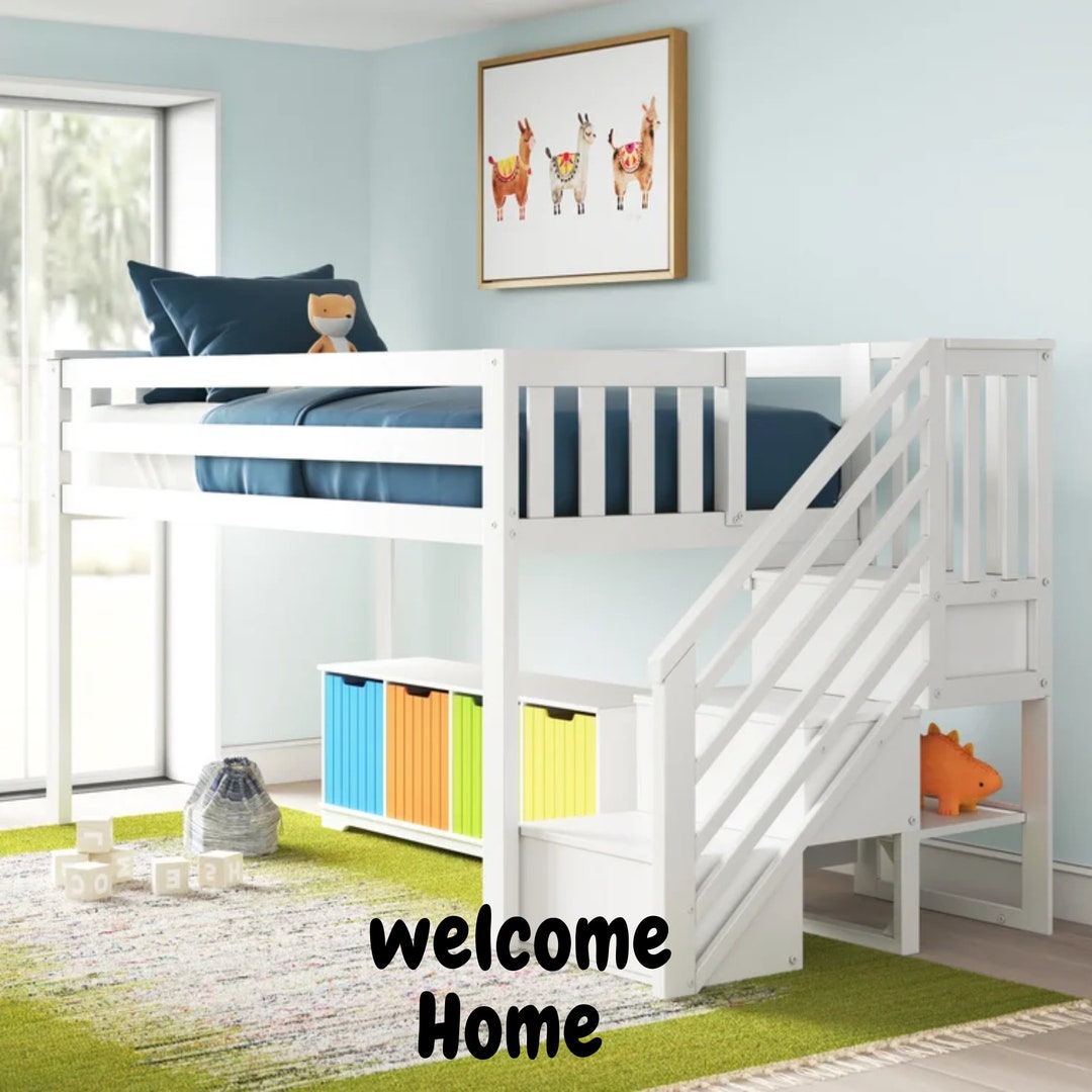 Homemade Lulu Twin Solid Wood Loft Bed With Shelves Etsy