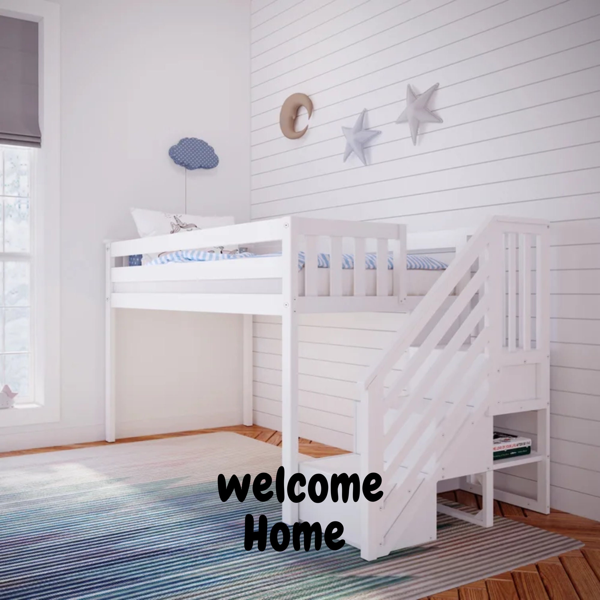 Homemade Lulu Twin Solid Wood Loft Bed With Shelves Etsy