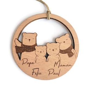 Personalized Christmas ball, bear family of 4, family Christmas, personalized Christmas tree, wooden ornament, end of year party gift