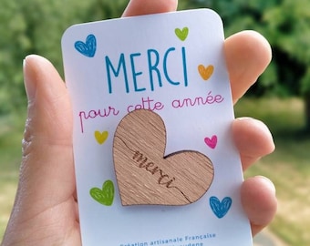 Personalized brooch for the end of the year, master gift, atsem, nanny, personalized wooden pin, heart brooch