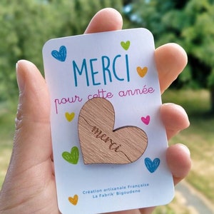 Personalized brooch for the end of the year, master gift, atsem, nanny, personalized wooden pin, heart brooch