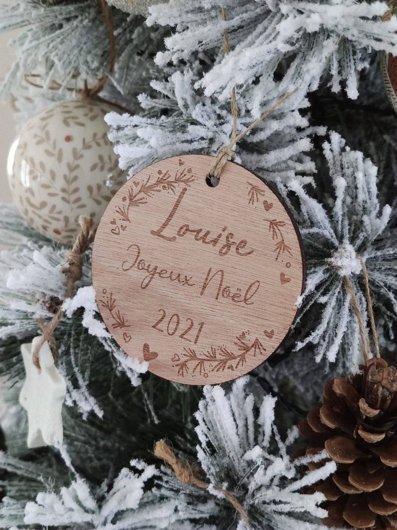 Personalized Christmas Bauble Baby's First Christmas Personalized Ornament Wooden Christmas Decoration image 5